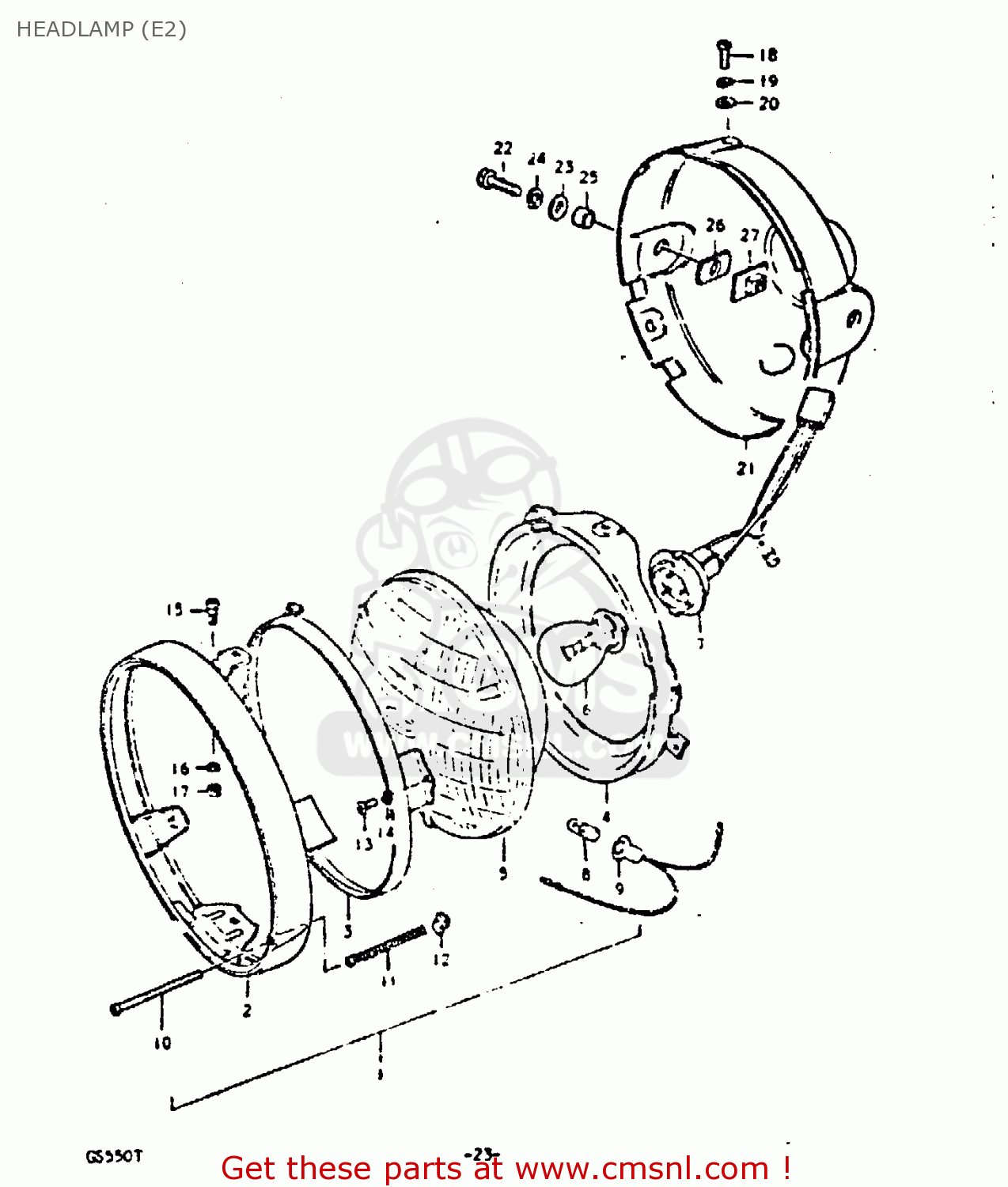 HEADLAMP (E2) GS550E 1980 (T) (E01 E02 E04 E18 E21 E22 E24 E25 E26 E30 E34)