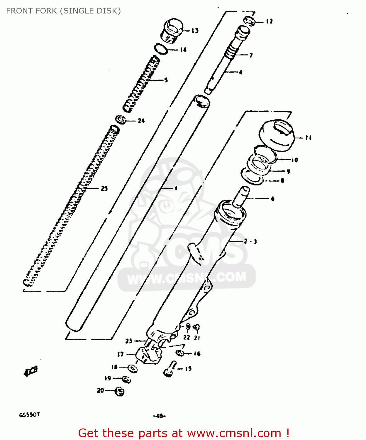 FRONT FORK (SINGLE DISK) GS550E 1980 (T) (E01 E02 E04 E18 E21 E22 E24 E25 E26 E30 E34)