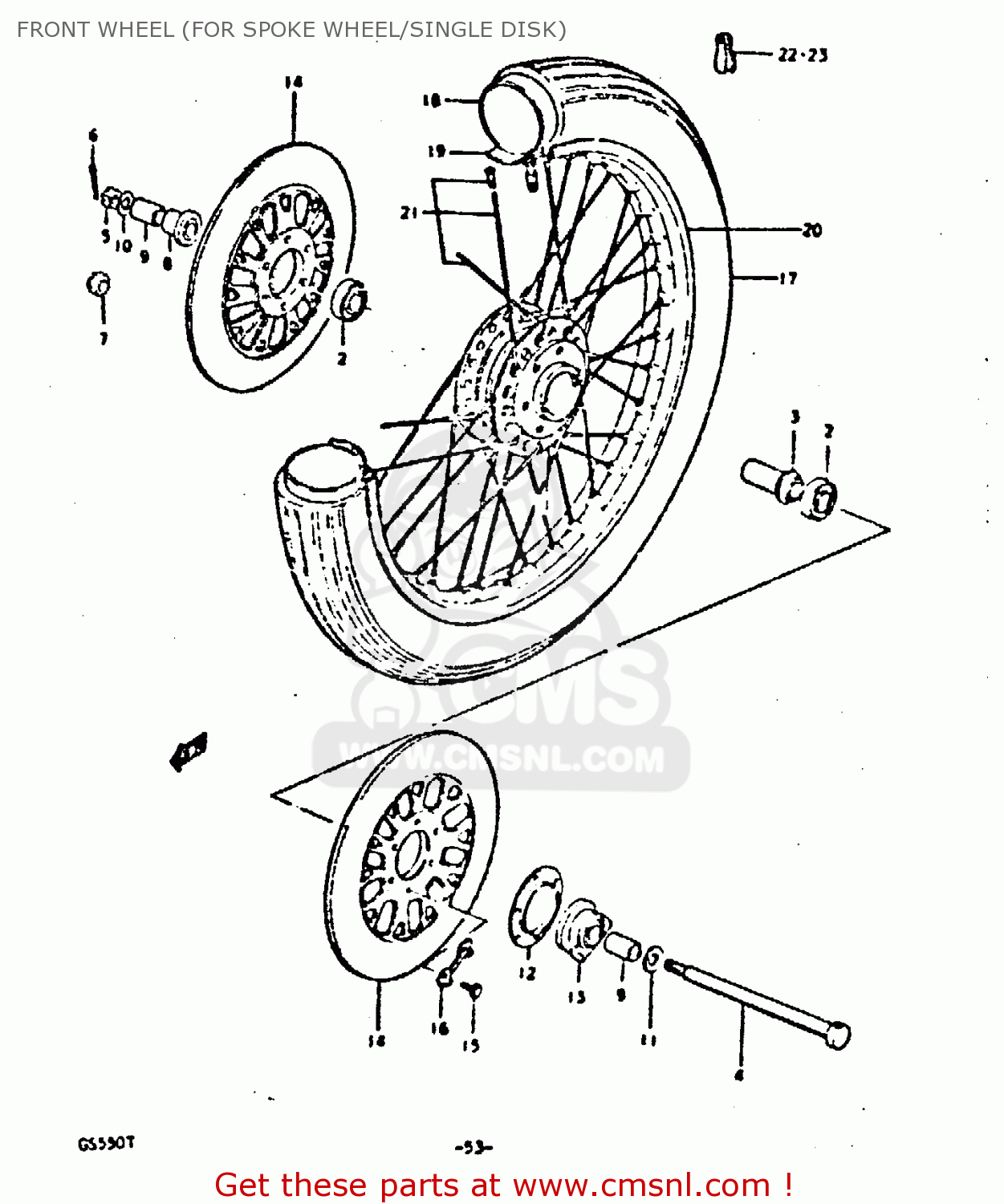 FRONT WHEEL (FOR SPOKE WHEEL/SINGLE DISK) GS550E 1980 (T) (E01 E02 E04 E18 E21 E22 E24 E25 E26 E30 E34)