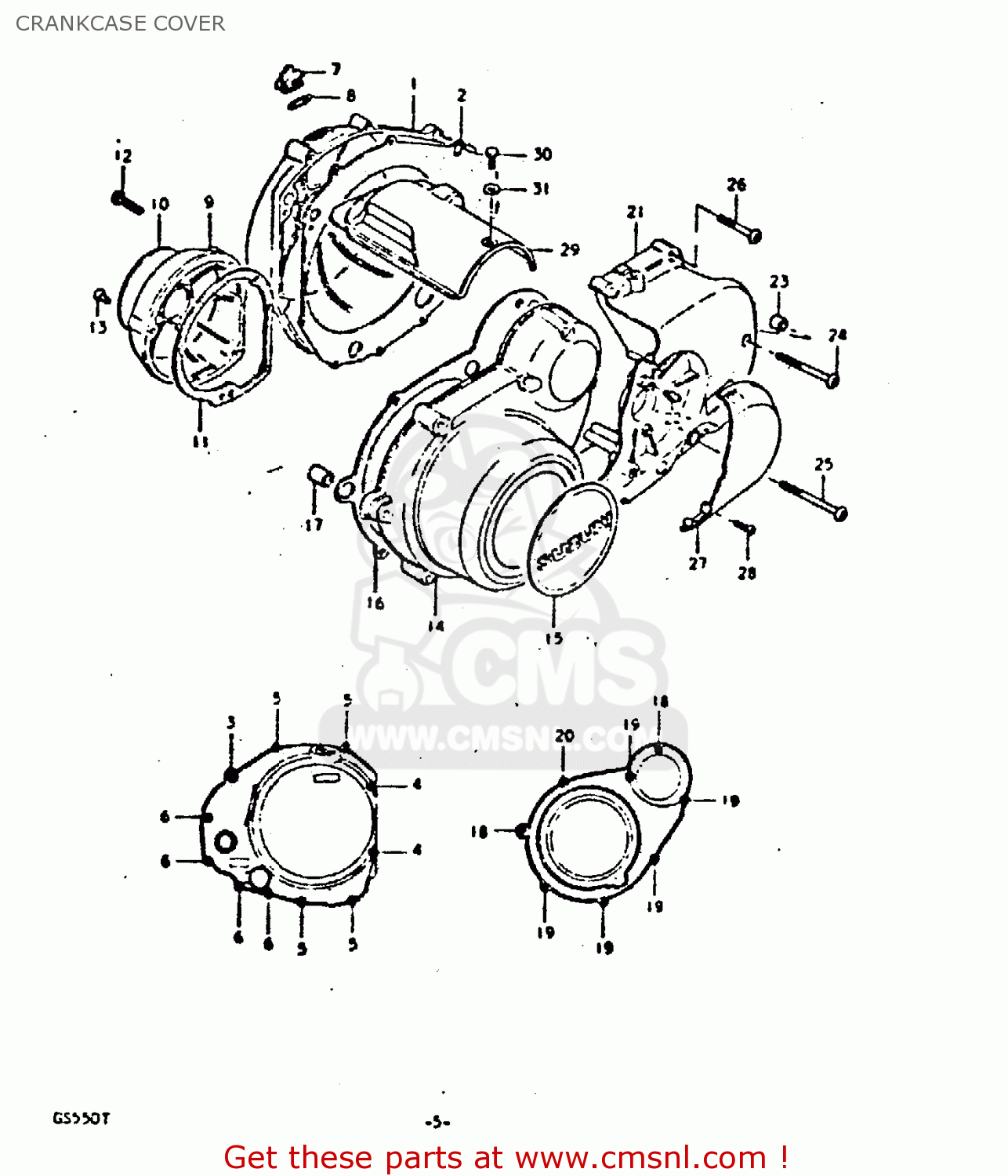 CRANKCASE COVER GS550E 1980 (T) (E01 E02 E04 E18 E21 E22 E24 E25 E26 E30 E34)