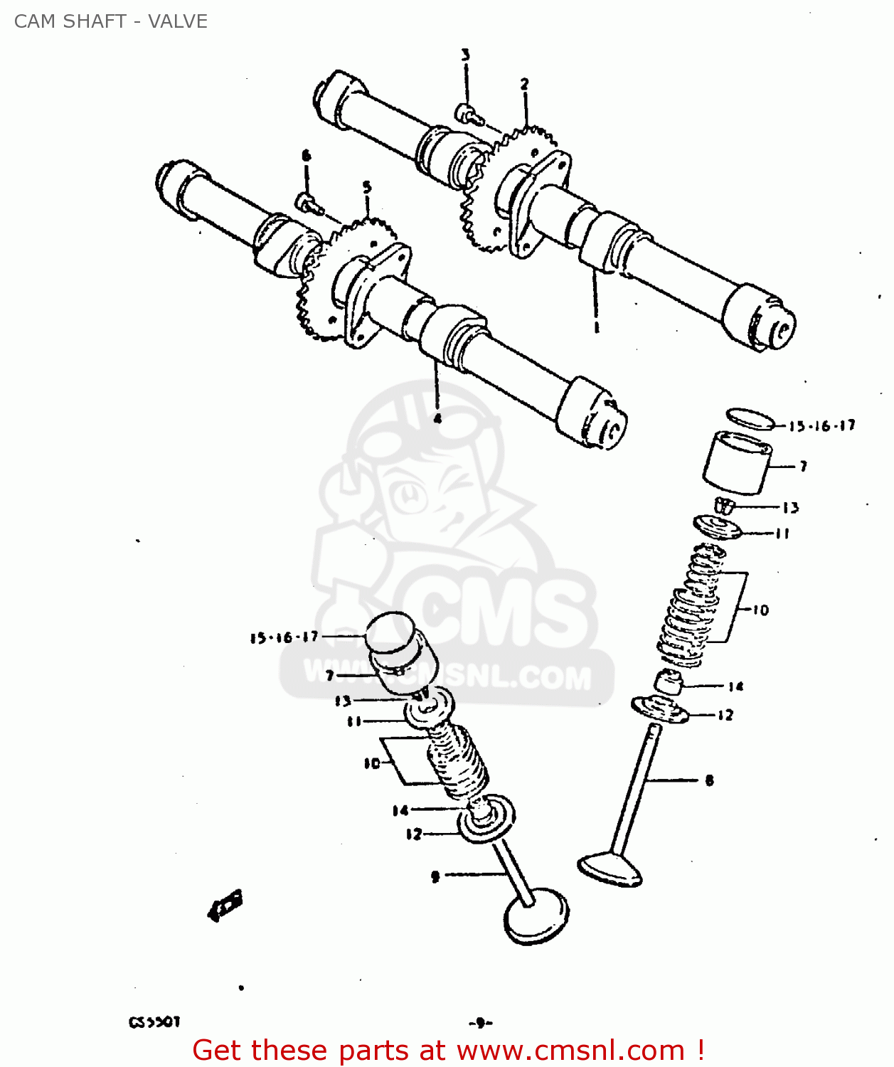 CAM SHAFT - VALVE GS550E 1980 (T) (E01 E02 E04 E18 E21 E22 E24 E25 E26 E30 E34)