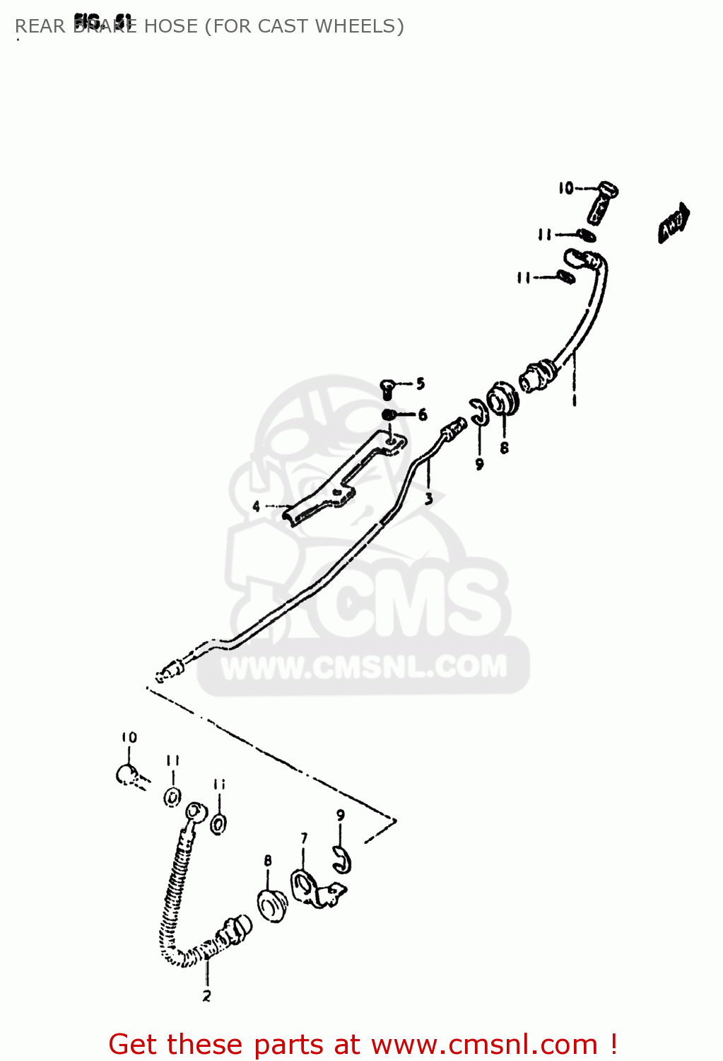 REAR BRAKE HOSE (FOR CAST WHEELS) GS550E 1980 (T) USA (E03)