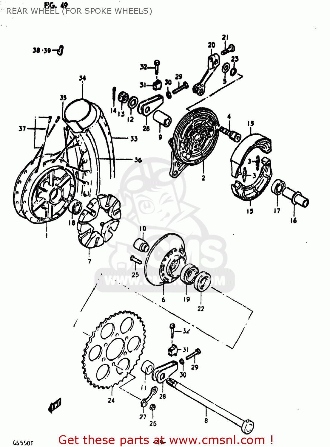 REAR WHEEL (FOR SPOKE WHEELS) GS550E 1980 (T) USA (E03)