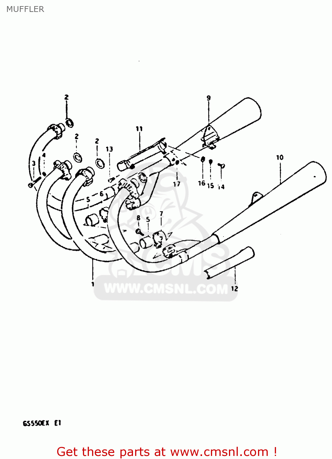 MUFFLER GS550E 1981 (X) (E01 E02 E04 E18 E21 E22 E24 E25 E26 E30 E34)