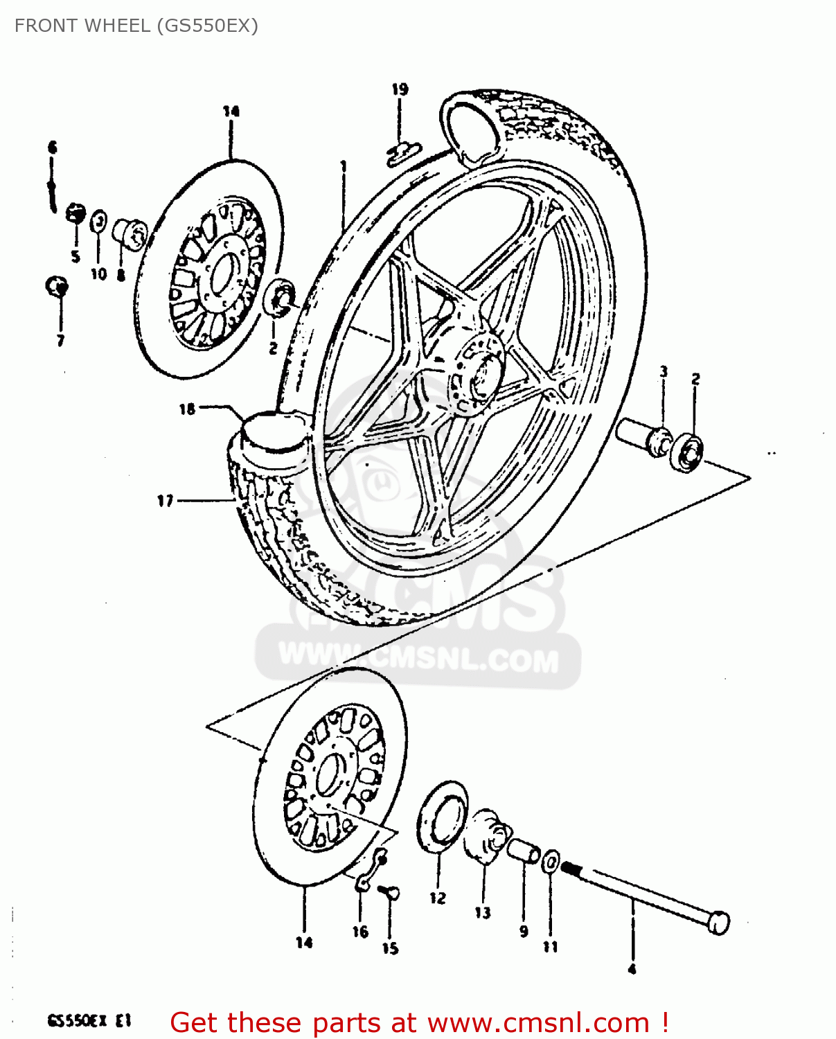FRONT WHEEL (GS550EX) GS550E 1981 (X) (E01 E02 E04 E18 E21 E22 E24 E25 E26 E30 E34)