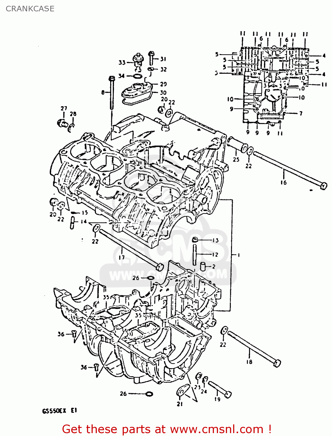 CRANKCASE GS550E 1981 (X) (E01 E02 E04 E18 E21 E22 E24 E25 E26 E30 E34)