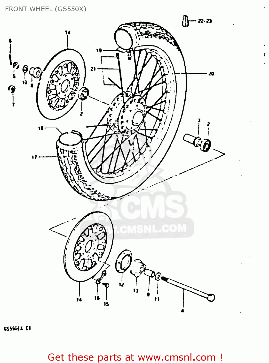 FRONT WHEEL (GS550X) GS550E 1981 (X) (E01 E02 E04 E18 E21 E22 E24 E25 E26 E30 E34)