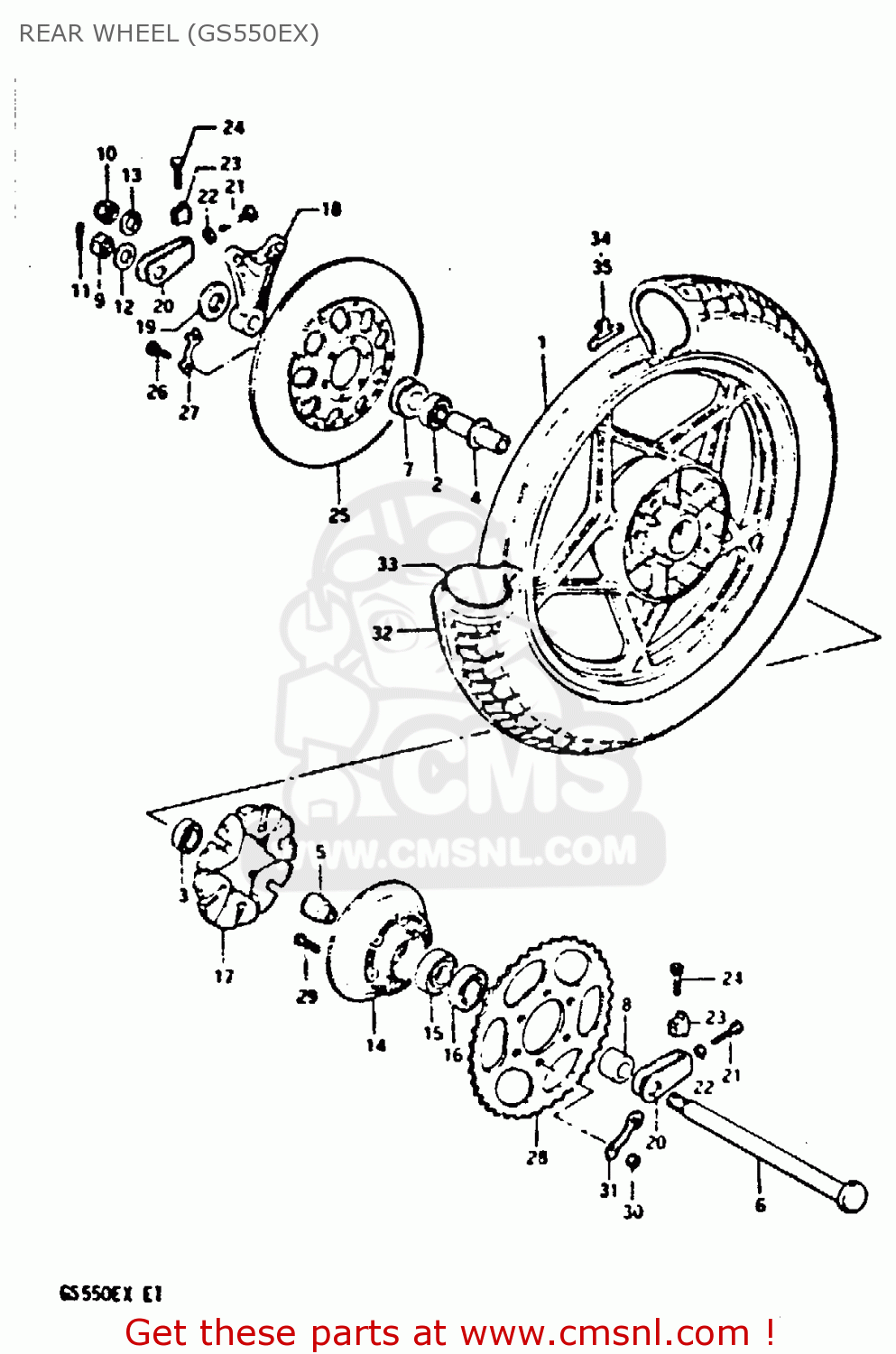 REAR WHEEL (GS550EX) GS550E 1981 (X) (E01 E02 E04 E18 E21 E22 E24 E25 E26 E30 E34)