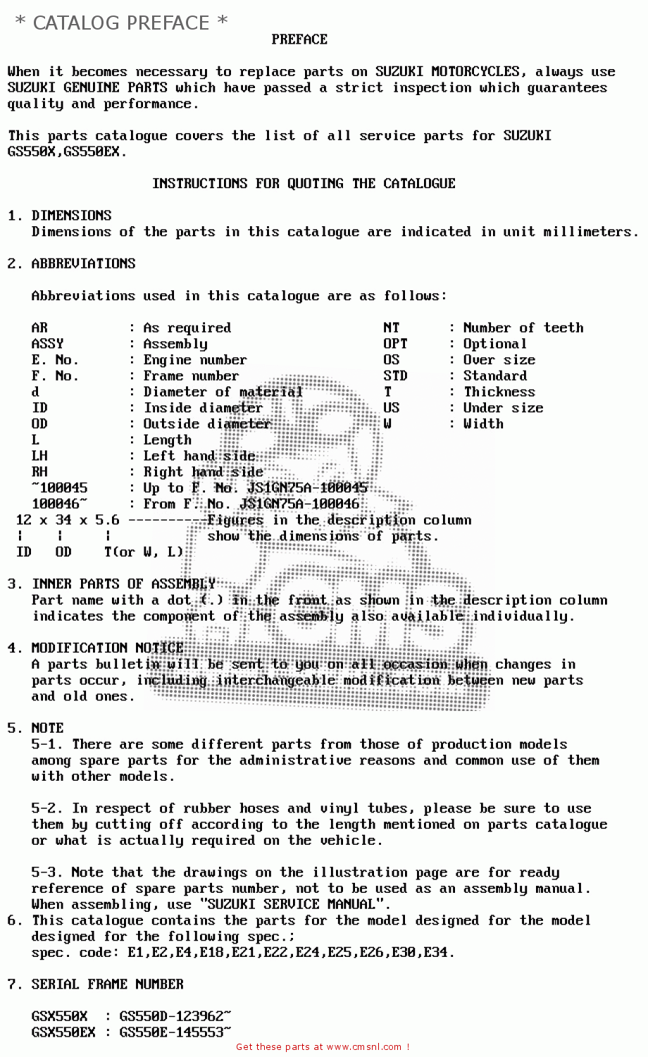 * CATALOG PREFACE * GS550E 1981 (X) (E01 E02 E04 E18 E21 E22 E24 E25 E26 E30 E34)