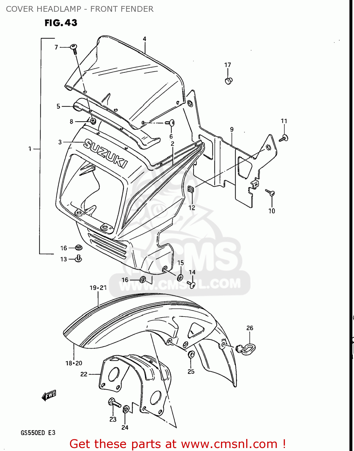 COVER HEADLAMP - FRONT FENDER GS550E 1983 (D) USA (E03)