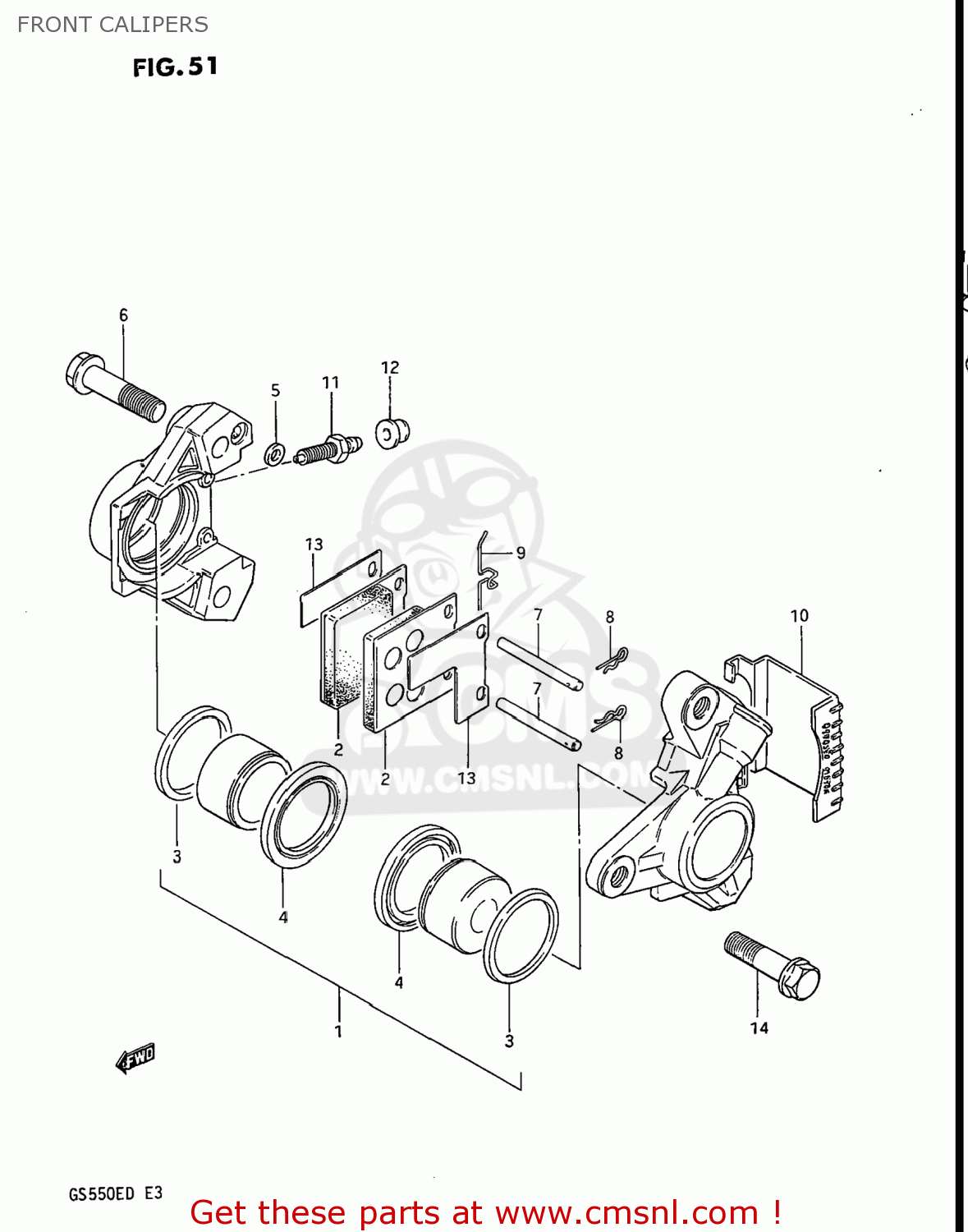 FRONT CALIPERS GS550ES 1983 (D) USA (E03)