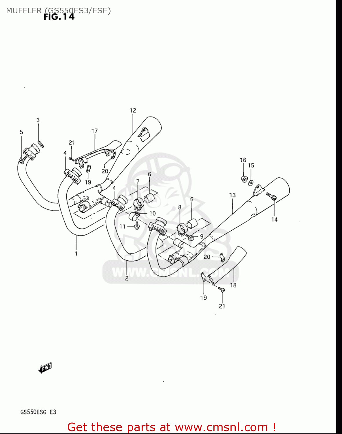 MUFFLER (GS550ES3/ESE) GS550ES GS550ESE GS550EF GS550ESF GS550ESG 83-86 (D-G) USA (E03)