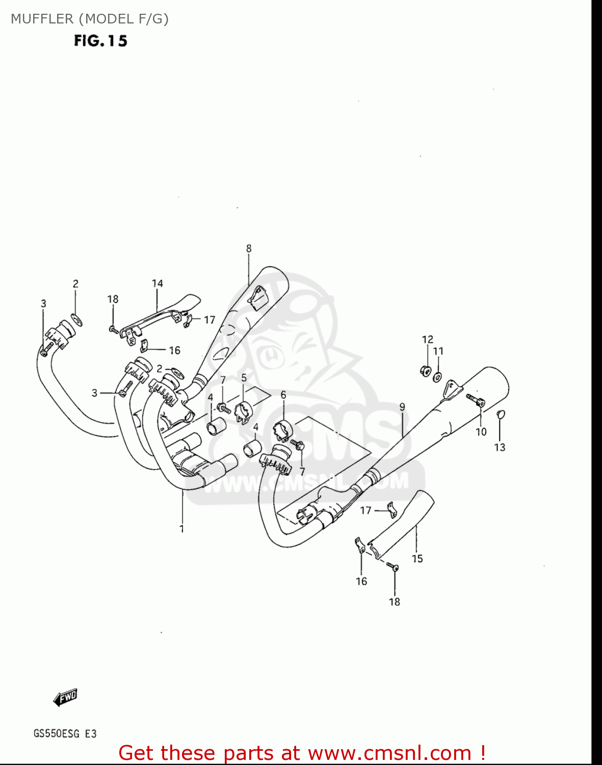 MUFFLER (MODEL F/G) GS550ES GS550ESE GS550EF GS550ESF GS550ESG 83-86 (D-G) USA (E03)