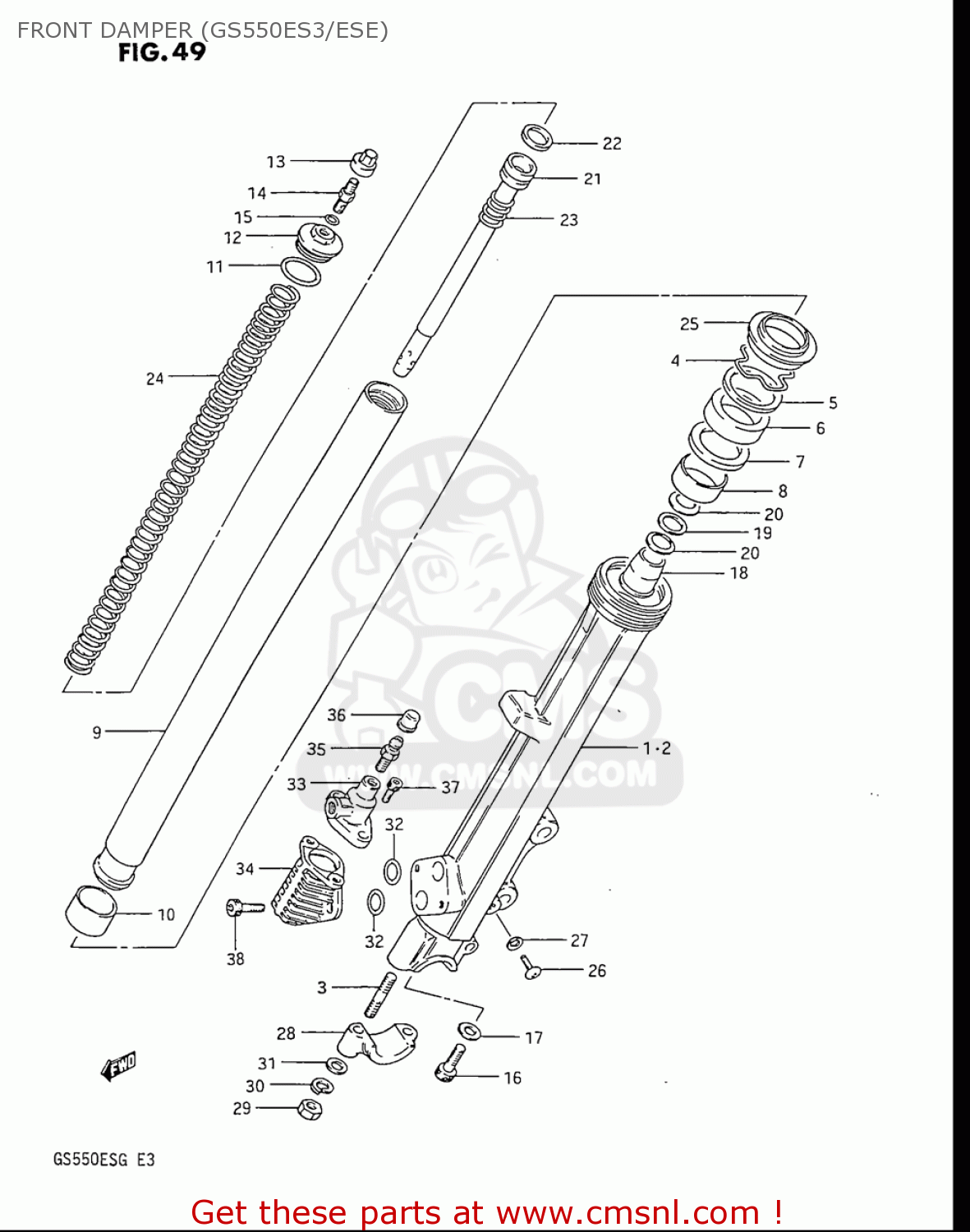 FRONT DAMPER (GS550ES3/ESE) GS550ES GS550ESE GS550EF GS550ESF GS550ESG 83-86 (D-G) USA (E03)