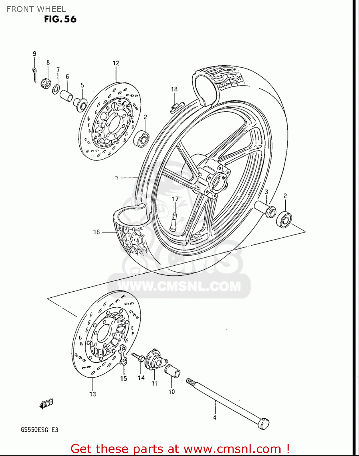 FRONT WHEEL GS550ES GS550ESE GS550EF GS550ESF GS550ESG 83-86 (D-G) USA (E03)