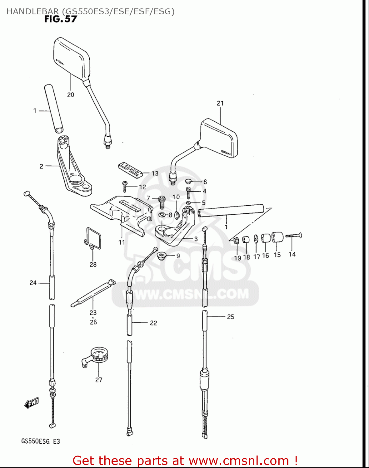 HANDLEBAR (GS550ES3/ESE/ESF/ESG) GS550ES GS550ESE GS550EF GS550ESF GS550ESG 83-86 (D-G) USA (E03)