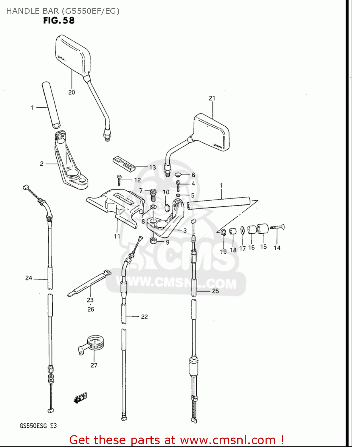 HANDLE BAR (GS550EF/EG) GS550ES GS550ESE GS550EF GS550ESF GS550ESG 83-86 (D-G) USA (E03)