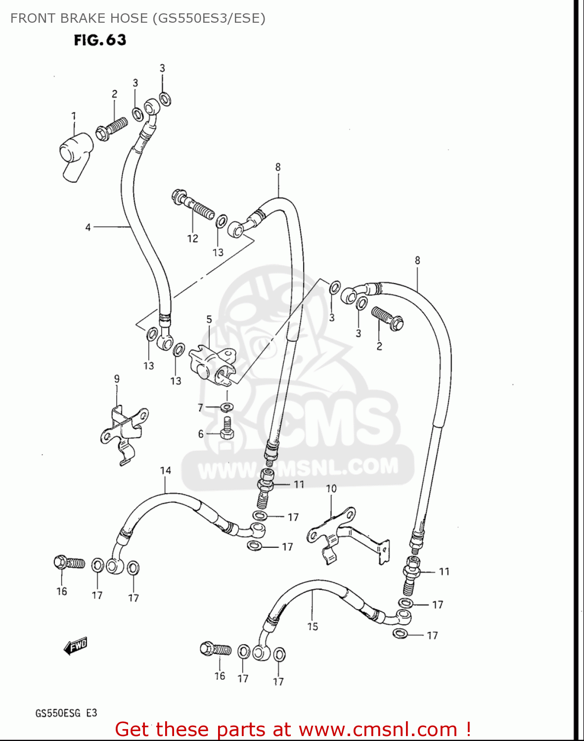 FRONT BRAKE HOSE (GS550ES3/ESE) GS550ES GS550ESE GS550EF GS550ESF GS550ESG 83-86 (D-G) USA (E03)