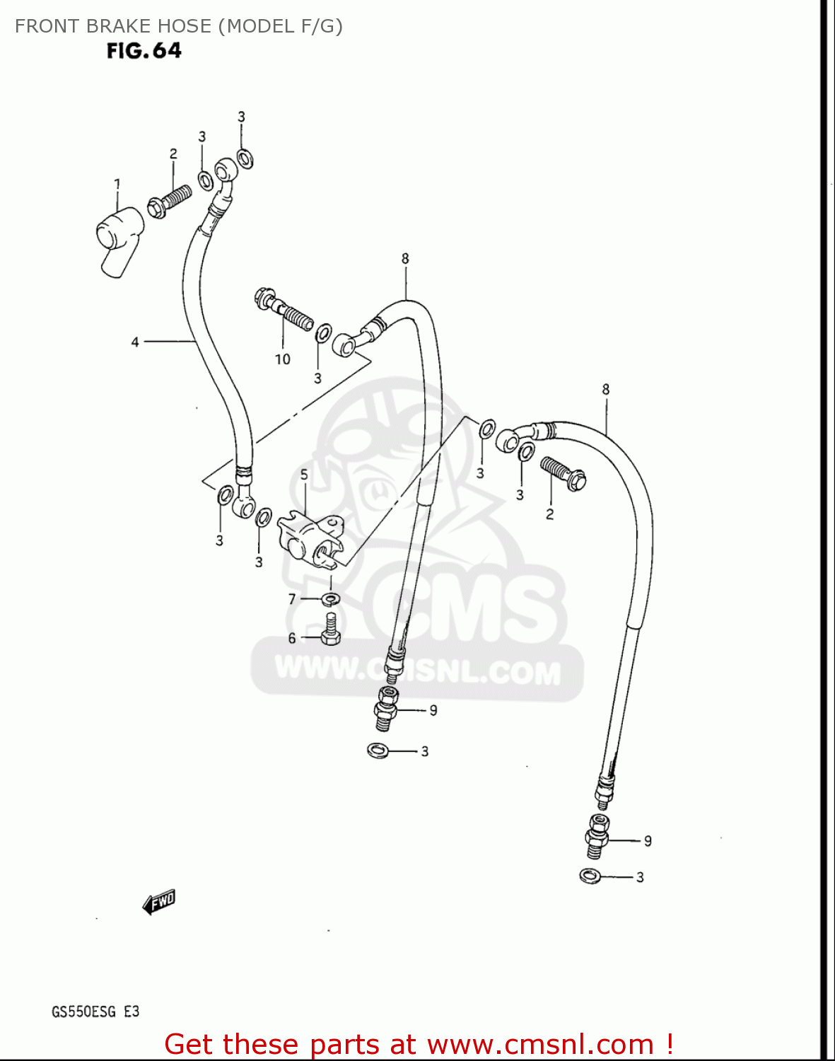 FRONT BRAKE HOSE (MODEL F/G) GS550ES GS550ESE GS550EF GS550ESF GS550ESG 83-86 (D-G) USA (E03)
