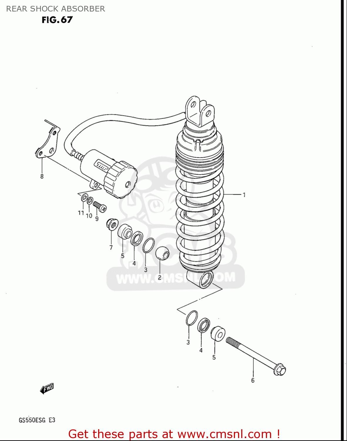 REAR SHOCK ABSORBER GS550ES GS550ESE GS550EF GS550ESF GS550ESG 83-86 (D-G) USA (E03)