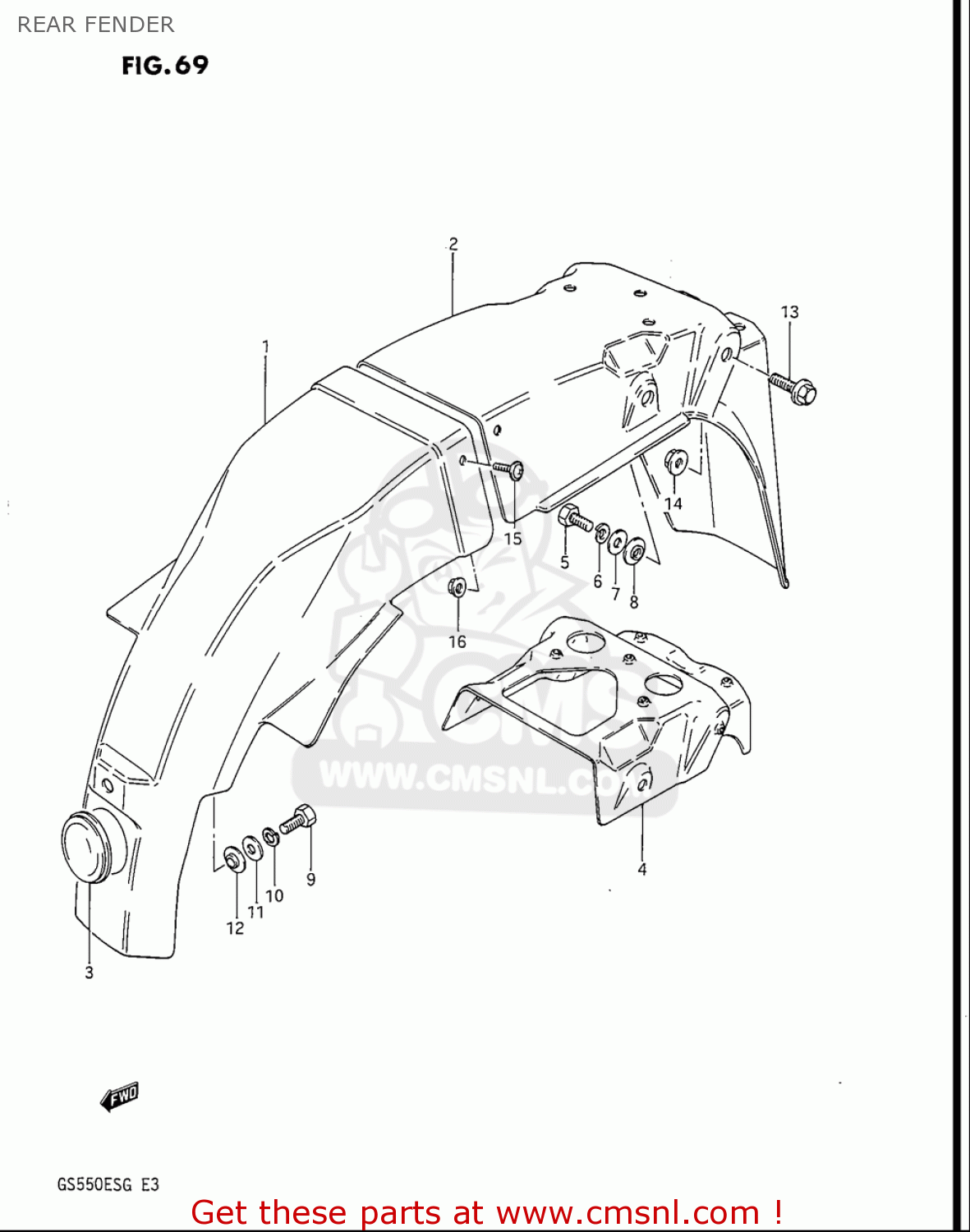 REAR FENDER GS550ES GS550ESE GS550EF GS550ESF GS550ESG 83-86 (D-G) USA (E03)