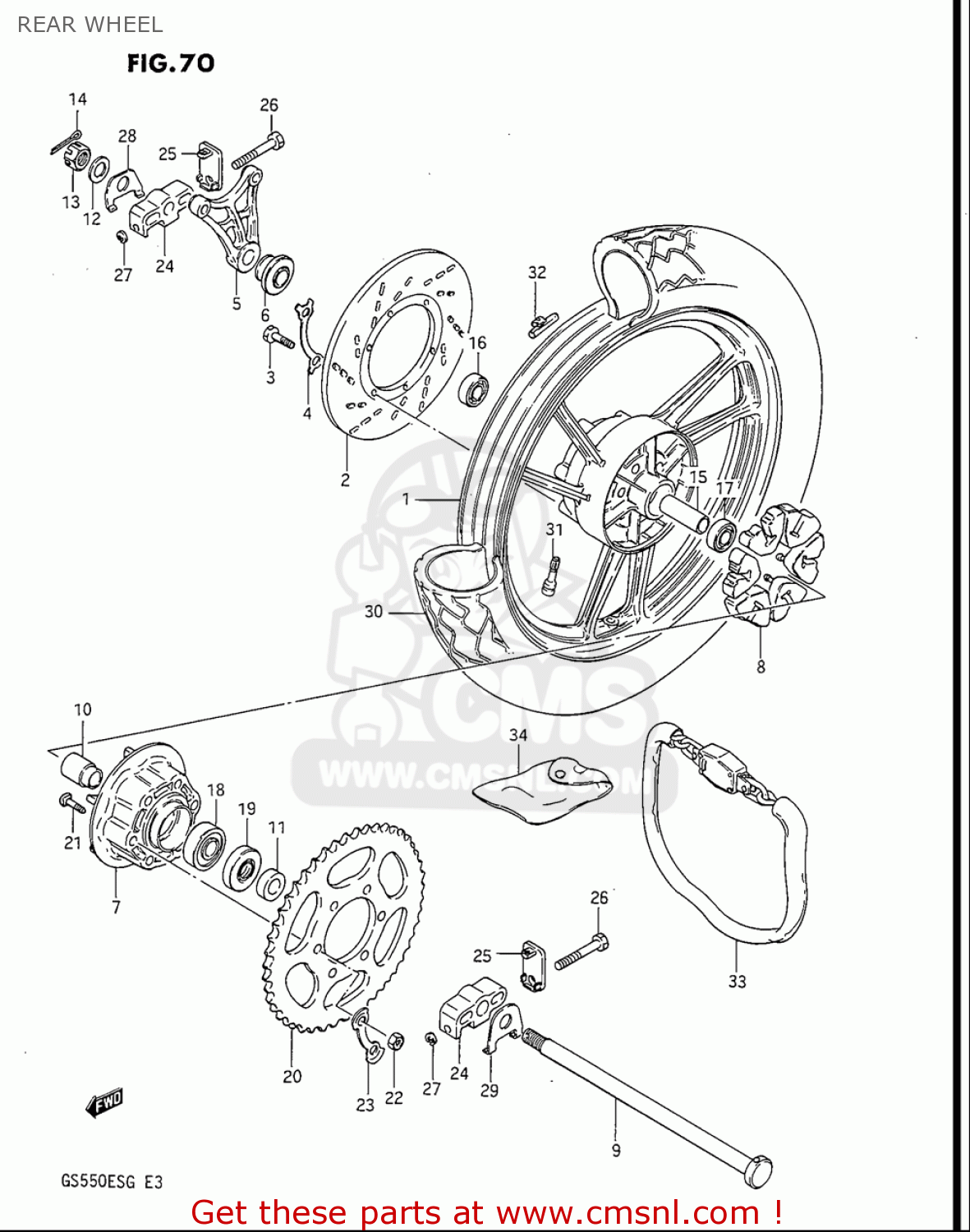 REAR WHEEL GS550ES GS550ESE GS550EF GS550ESF GS550ESG 83-86 (D-G) USA (E03)