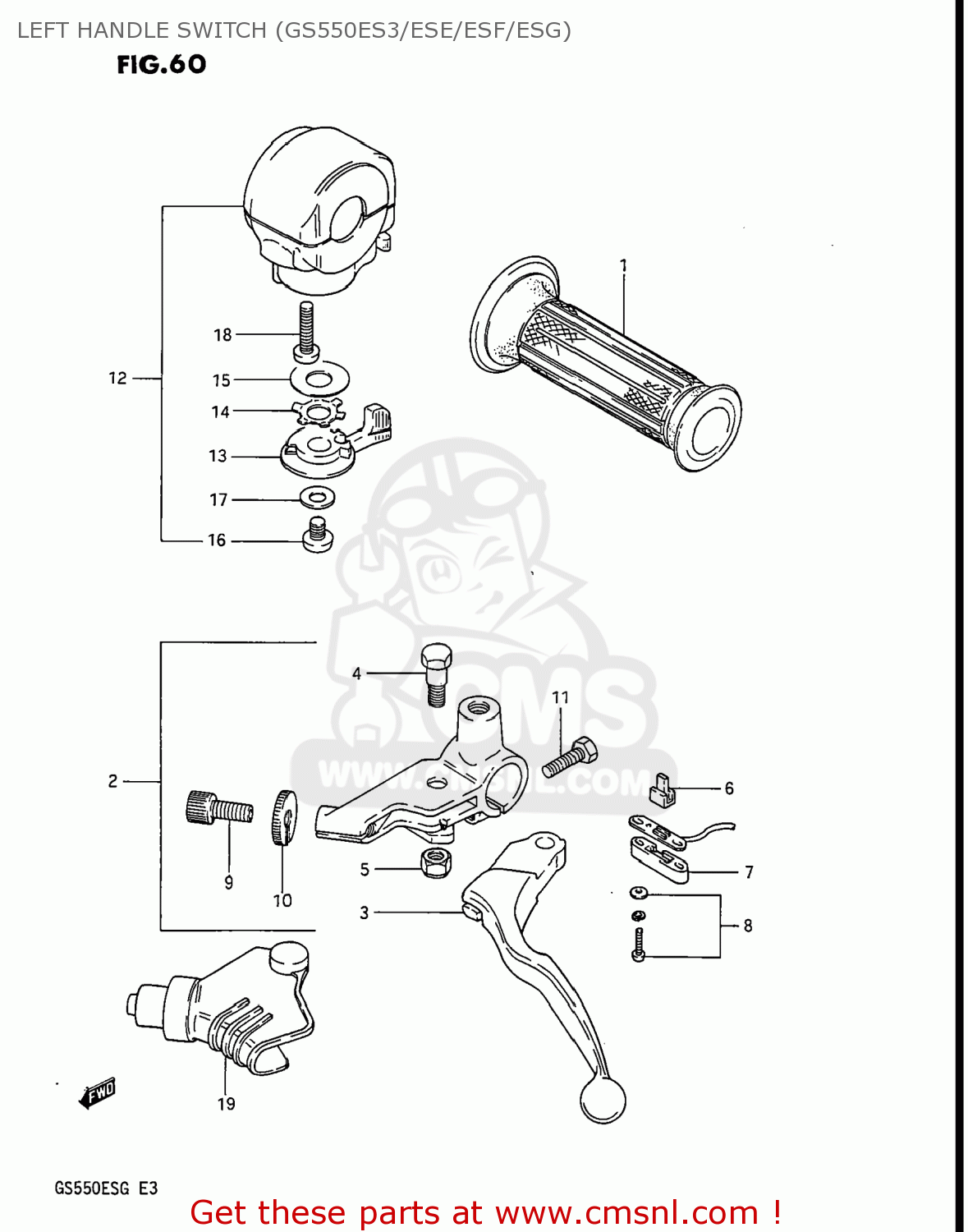 LEFT HANDLE SWITCH (GS550ES3/ESE/ESF/ESG) GS550ES3 1983 (D) USA (E03)