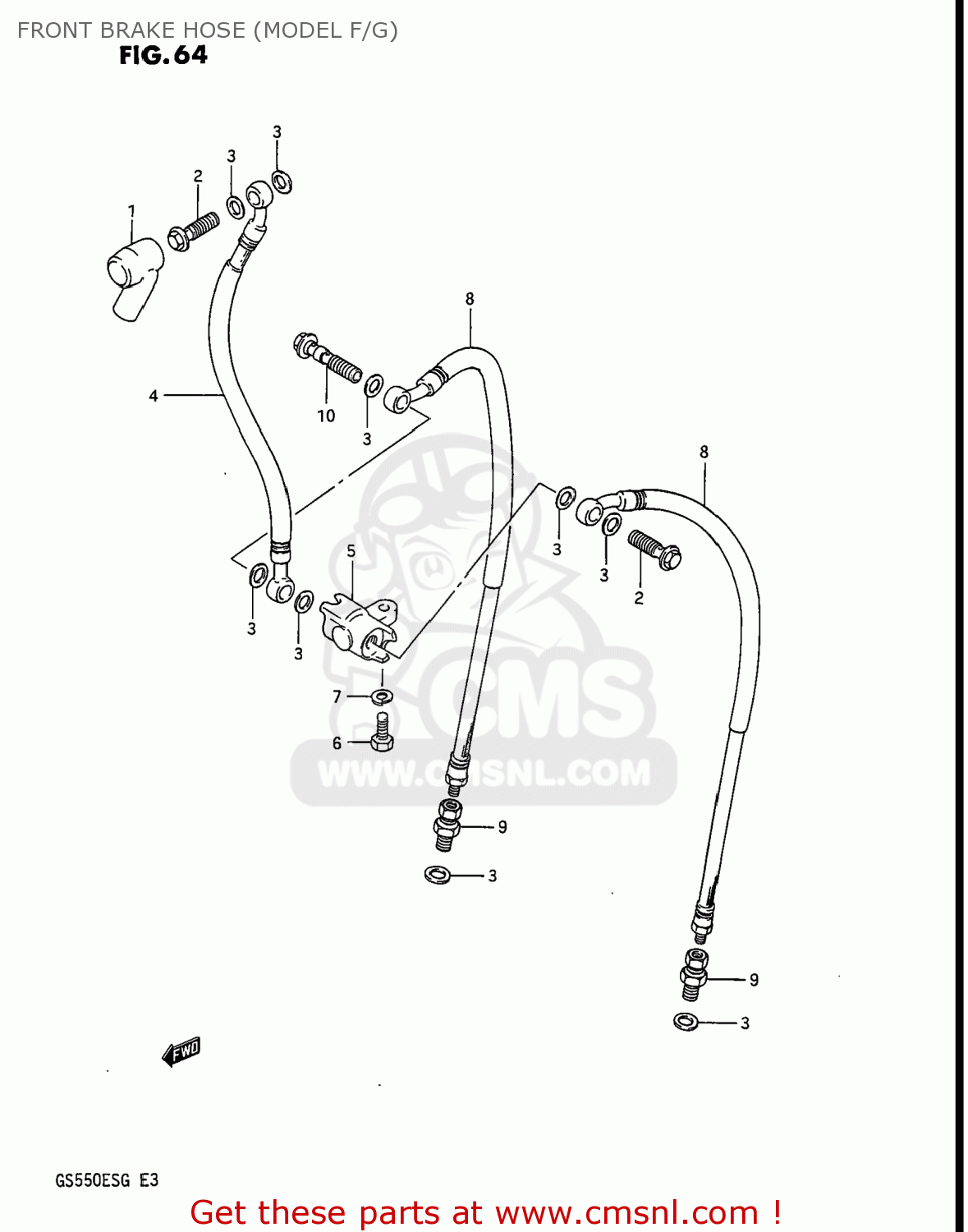 FRONT BRAKE HOSE (MODEL F/G) GS550ESF 1985 (F) USA (E03)