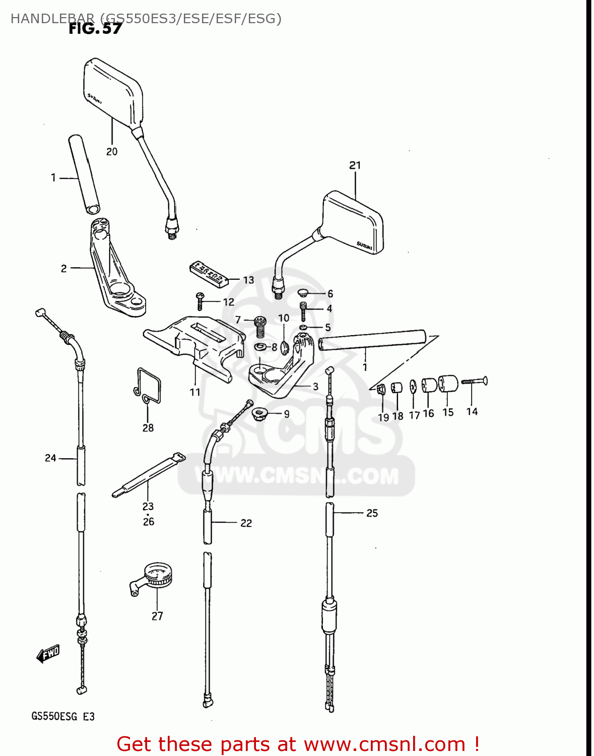 HANDLEBAR (GS550ES3/ESE/ESF/ESG) GS550ESG 1984 (E) USA (E03)