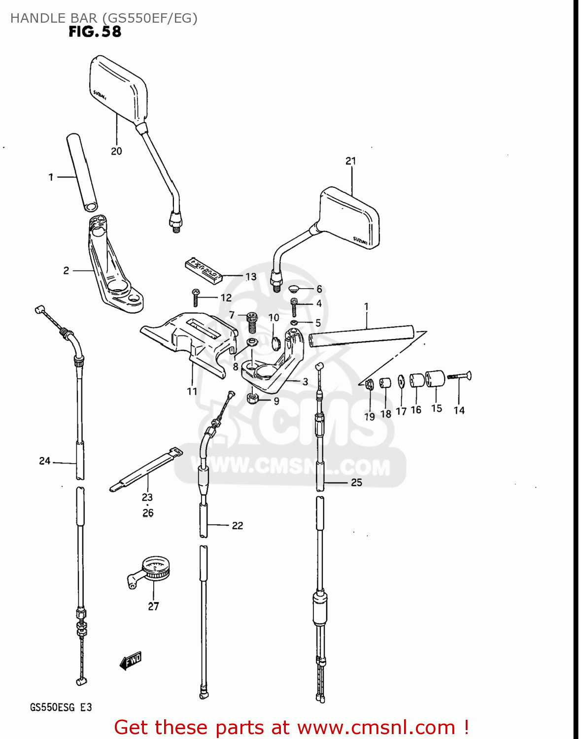 HANDLE BAR (GS550EF/EG) GS550ESG 1985 (F) USA (E03)
