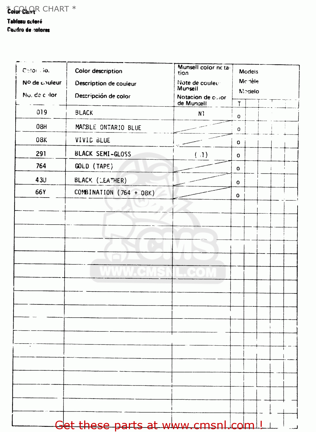 * COLOR CHART * GS550L 1980 (T) (E01 E02 E04 E21 E22 E24 E25 E26 E34 E39)