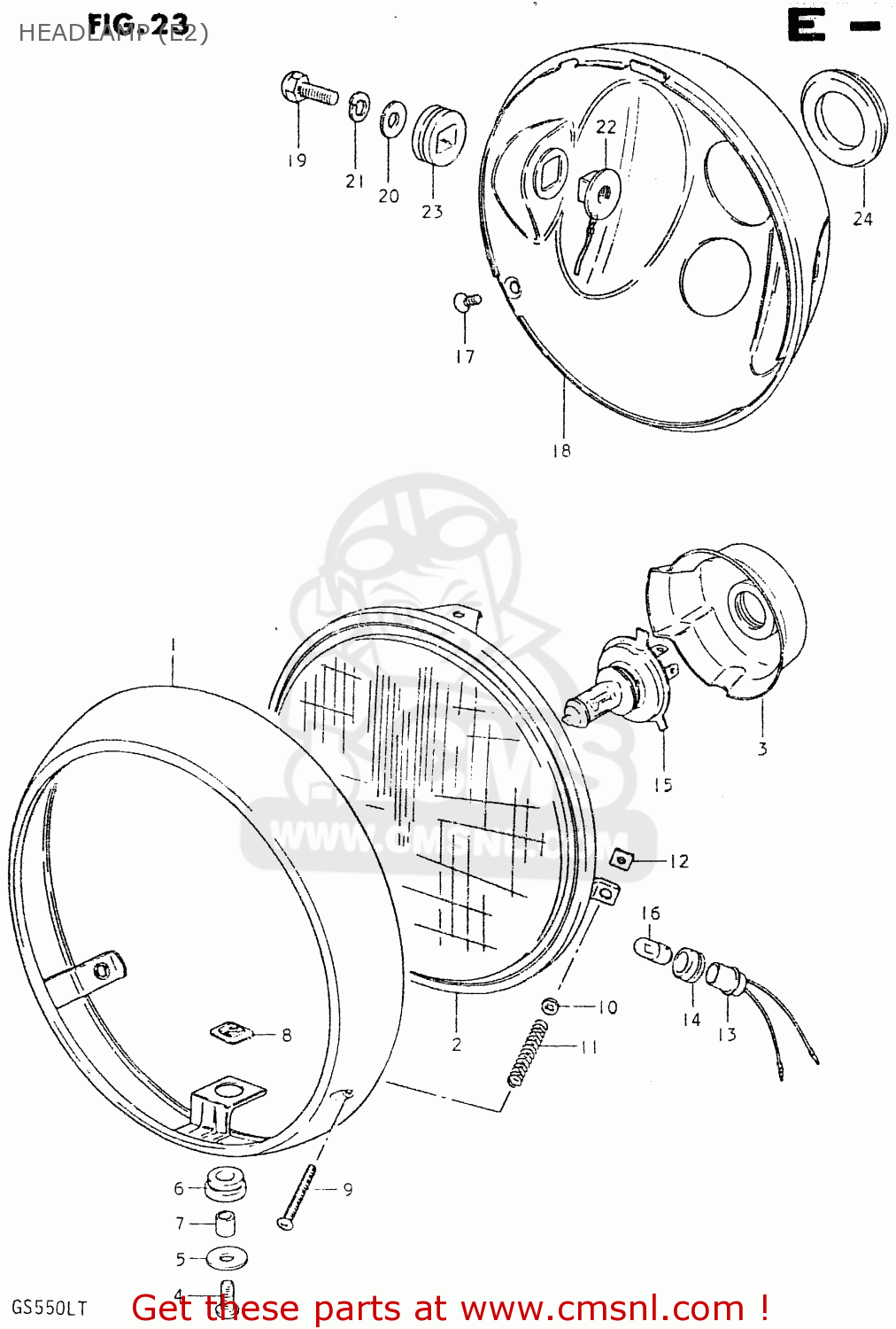 HEADLAMP (E2) GS550L 1980 (T) (E01 E02 E04 E21 E22 E24 E25 E26 E34 E39)
