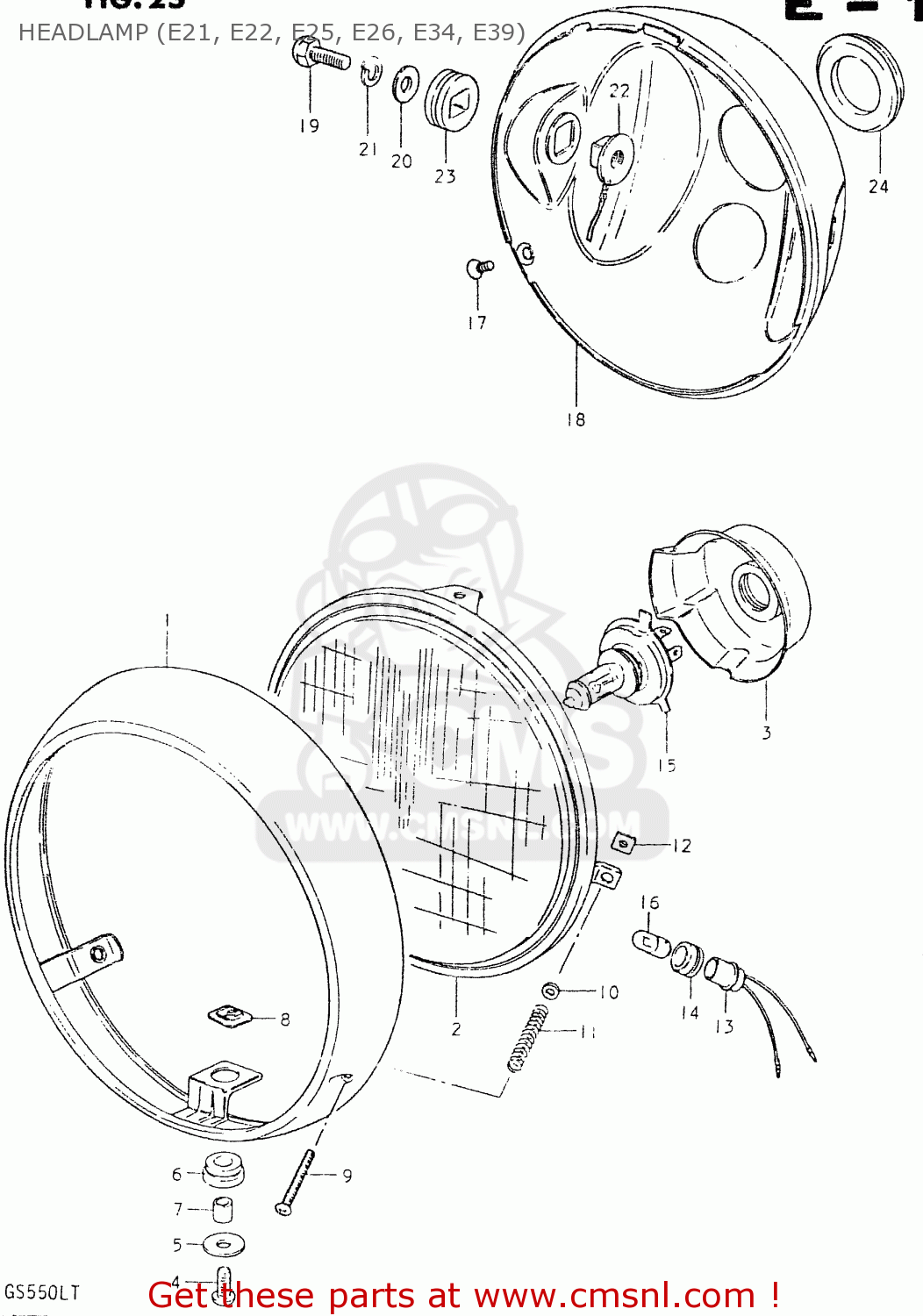 HEADLAMP (E21, E22, E25, E26, E34, E39) GS550L 1980 (T) (E01 E02 E04 E21 E22 E24 E25 E26 E34 E39)