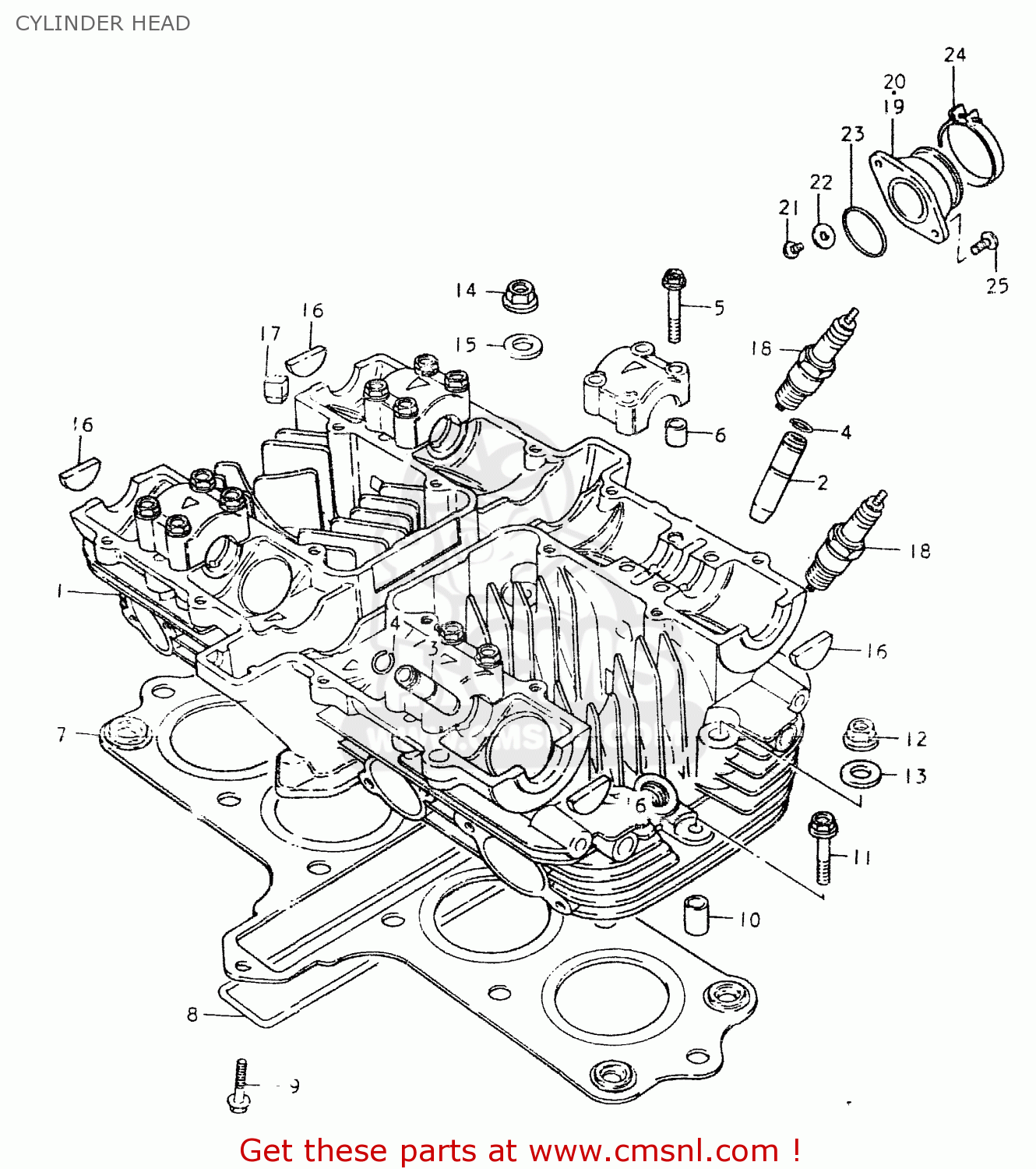 CYLINDER HEAD GS550L 1980 (T) (E01 E02 E04 E21 E22 E24 E25 E26 E34 E39)