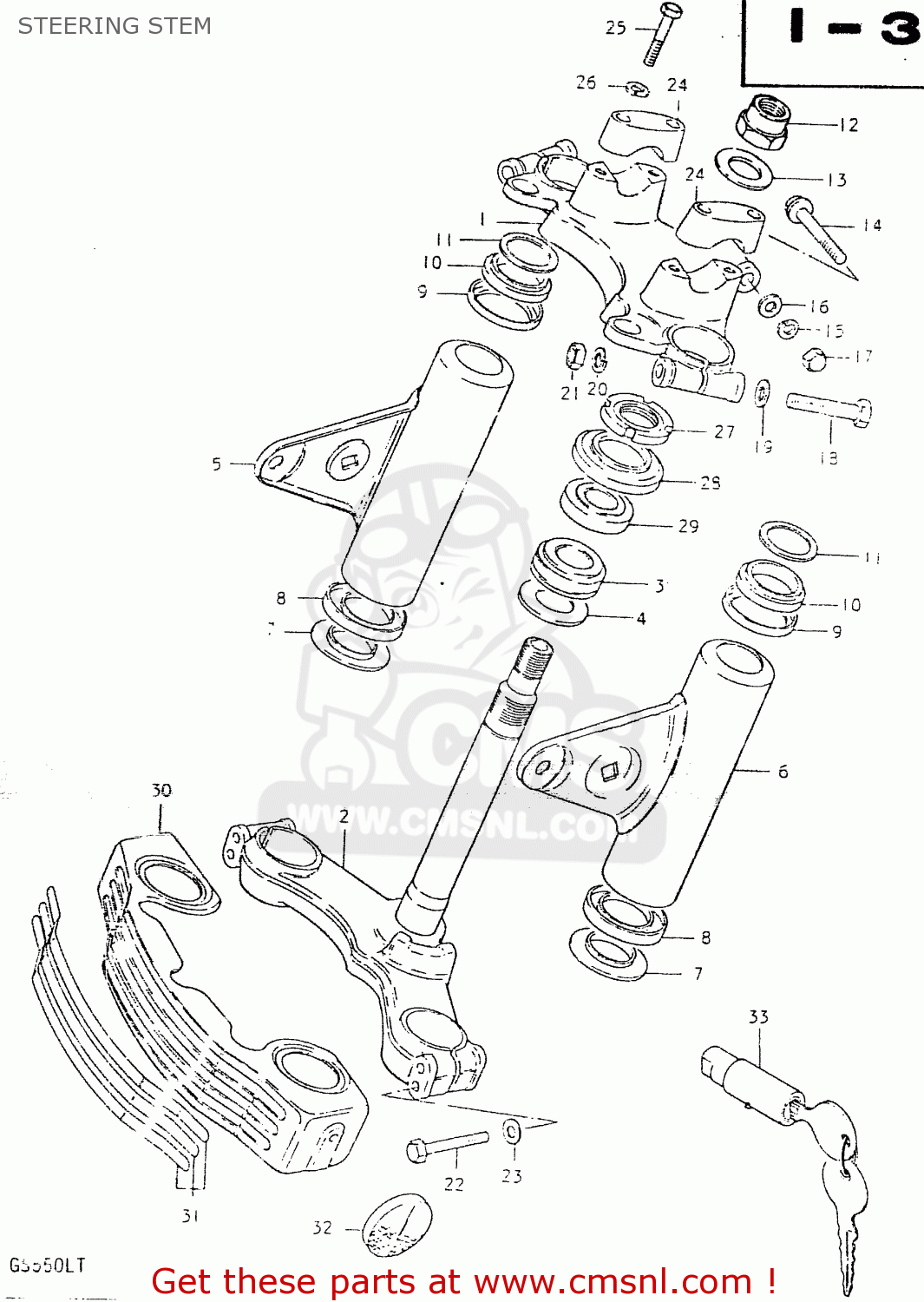 STEERING STEM GS550L 1980 (T) (E01 E02 E04 E21 E22 E24 E25 E26 E34 E39)