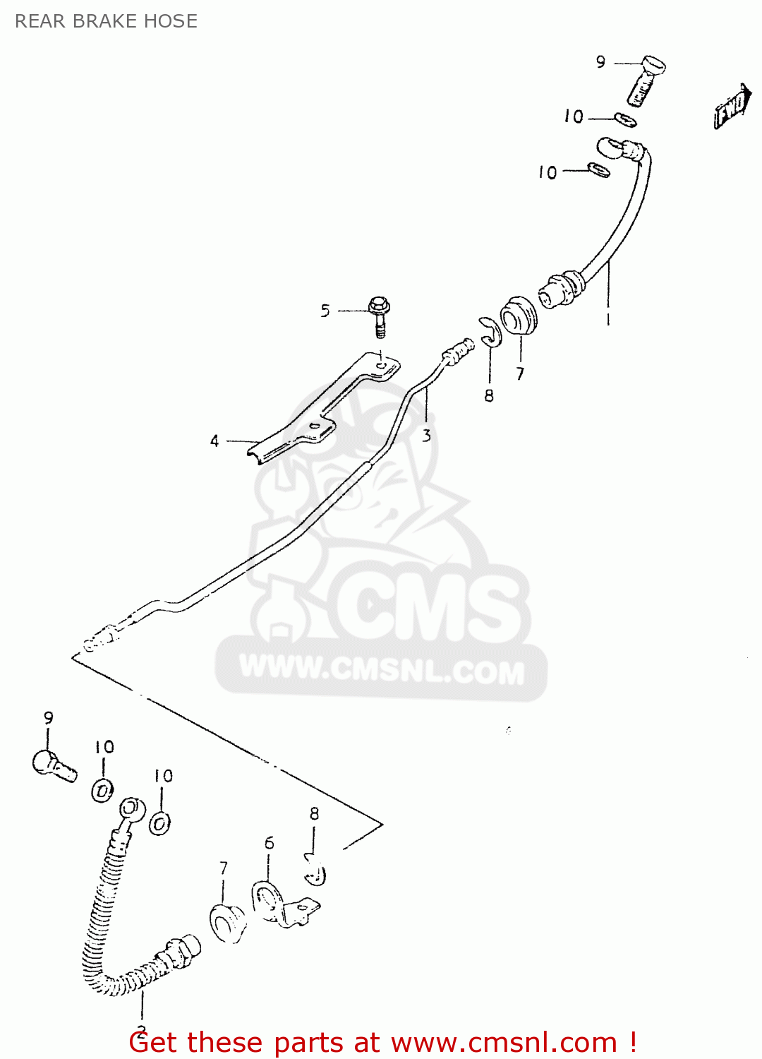 REAR BRAKE HOSE GS550L 1980 (T) (E01 E02 E04 E21 E22 E24 E25 E26 E34 E39)