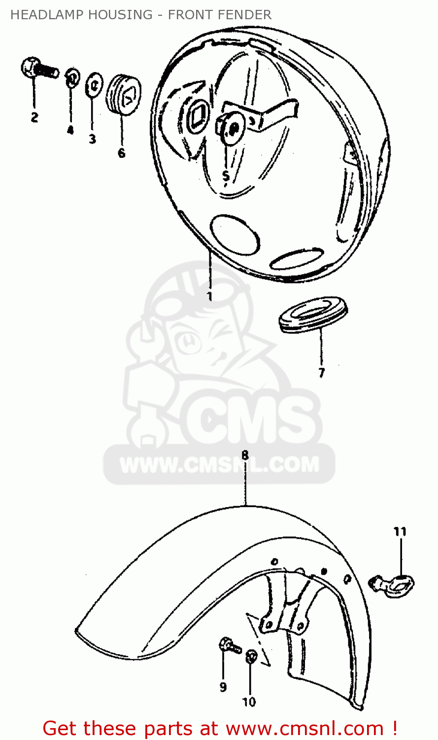 HEADLAMP HOUSING - FRONT FENDER GS550L 1981 (X) (E01 E02 E04 E21 E22 E24 E25 E26 E34 E39)
