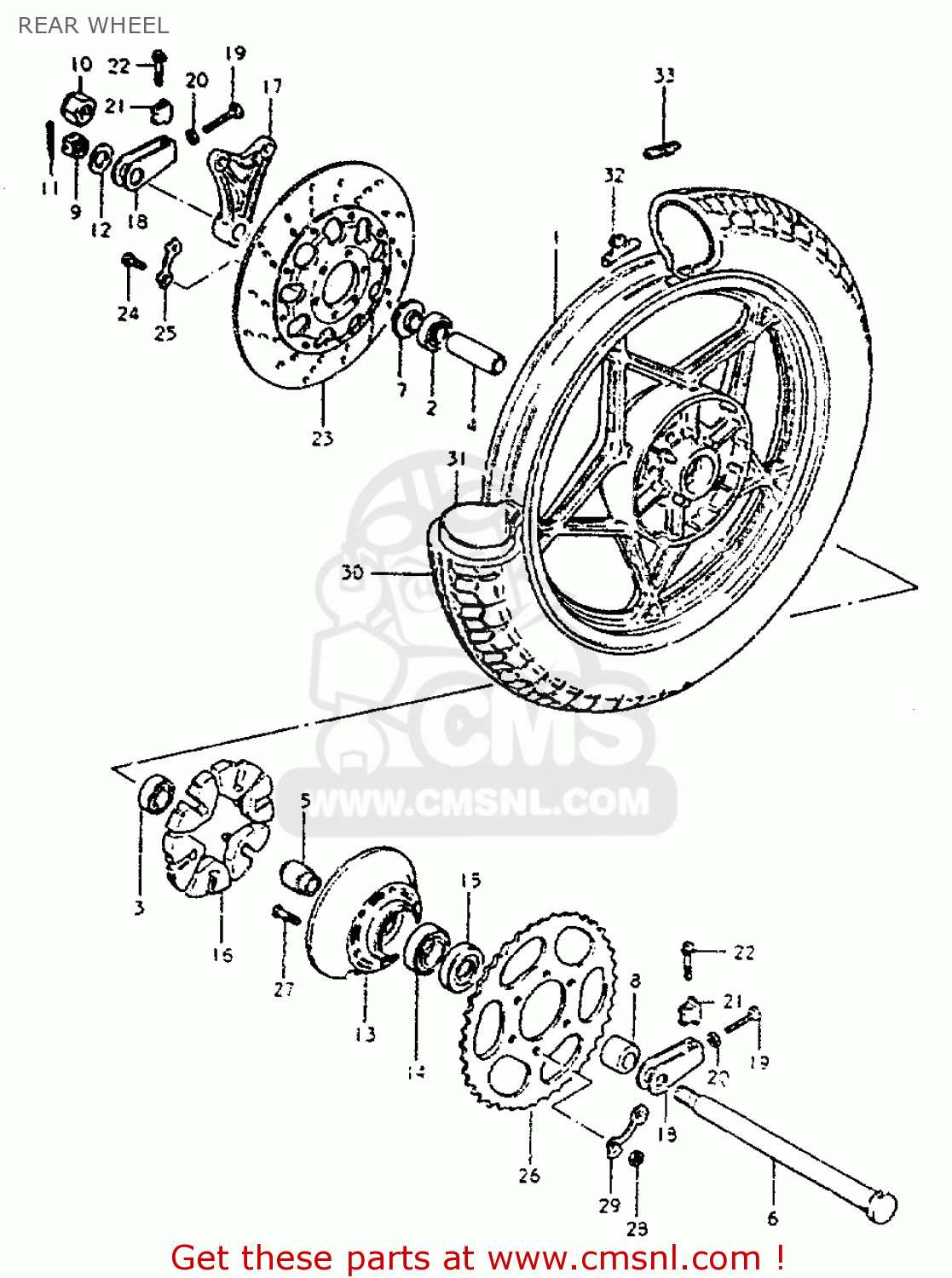 REAR WHEEL GS550L 1981 (X) (E01 E02 E04 E21 E22 E24 E25 E26 E34 E39)
