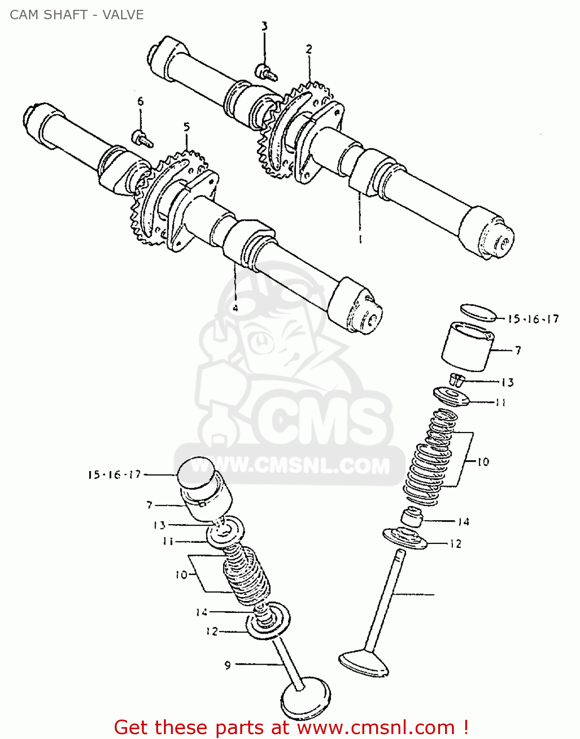 CAM SHAFT - VALVE GS550L 1981 (X) (E01 E02 E04 E21 E22 E24 E25 E26 E34 E39)