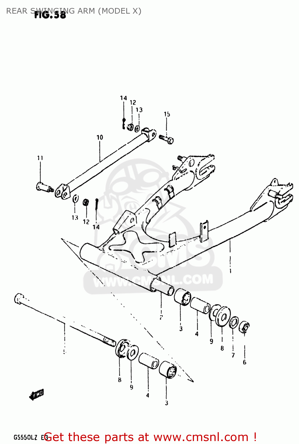 REAR SWINGING ARM (MODEL X) GS550L 1981 (X) USA (E03)
