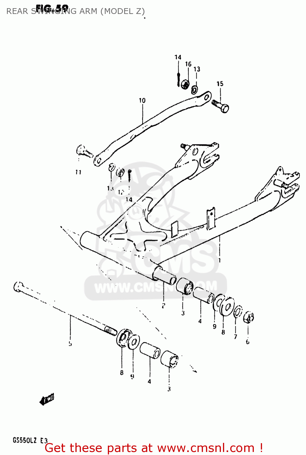 REAR SWINGING ARM (MODEL Z) GS550L 1981 (X) USA (E03)
