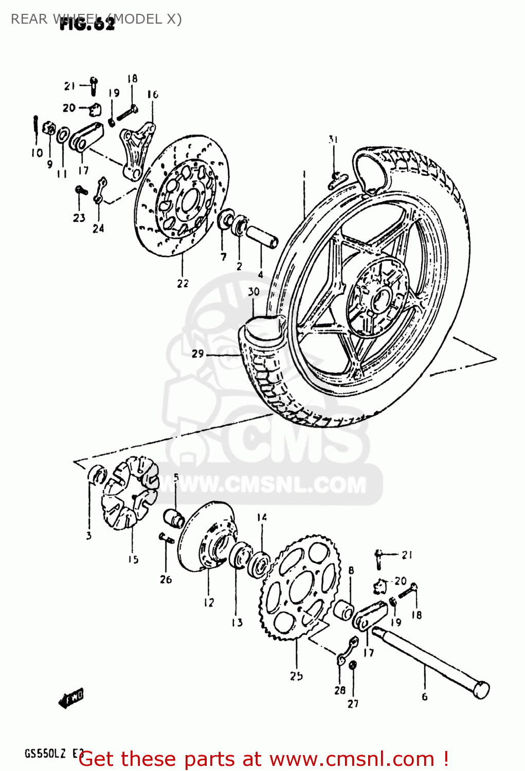 REAR WHEEL (MODEL X) GS550L 1981 (X) USA (E03)