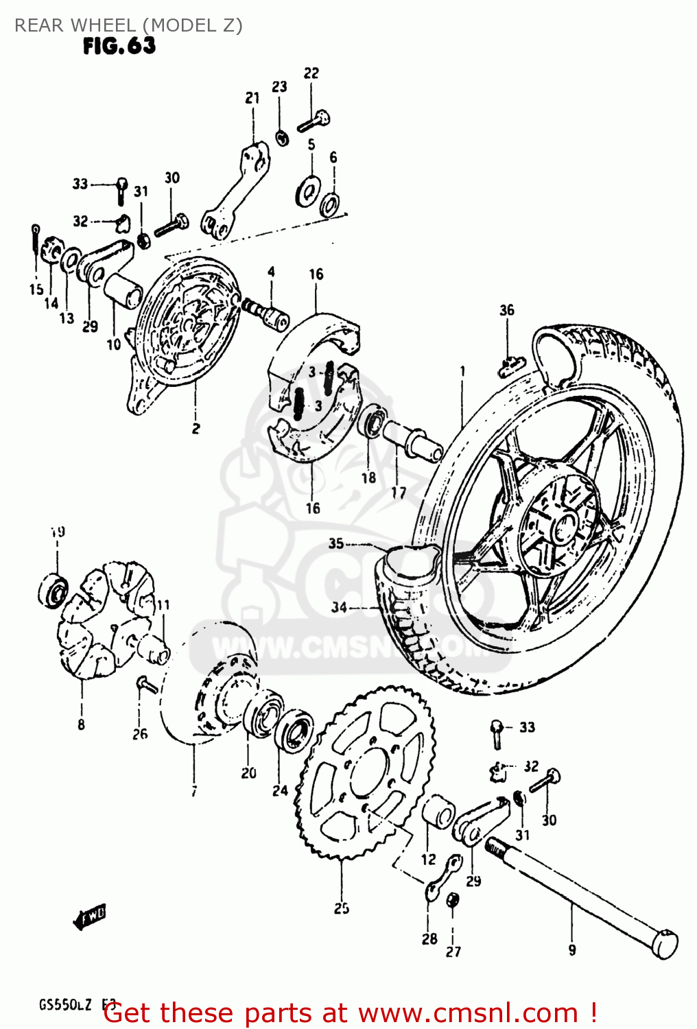 REAR WHEEL (MODEL Z) GS550L 1981 (X) USA (E03)