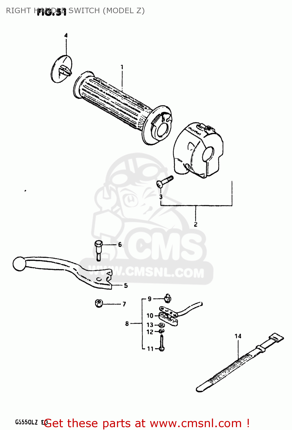RIGHT HANDLE SWITCH (MODEL Z) GS550L 1981 (X) USA (E03)