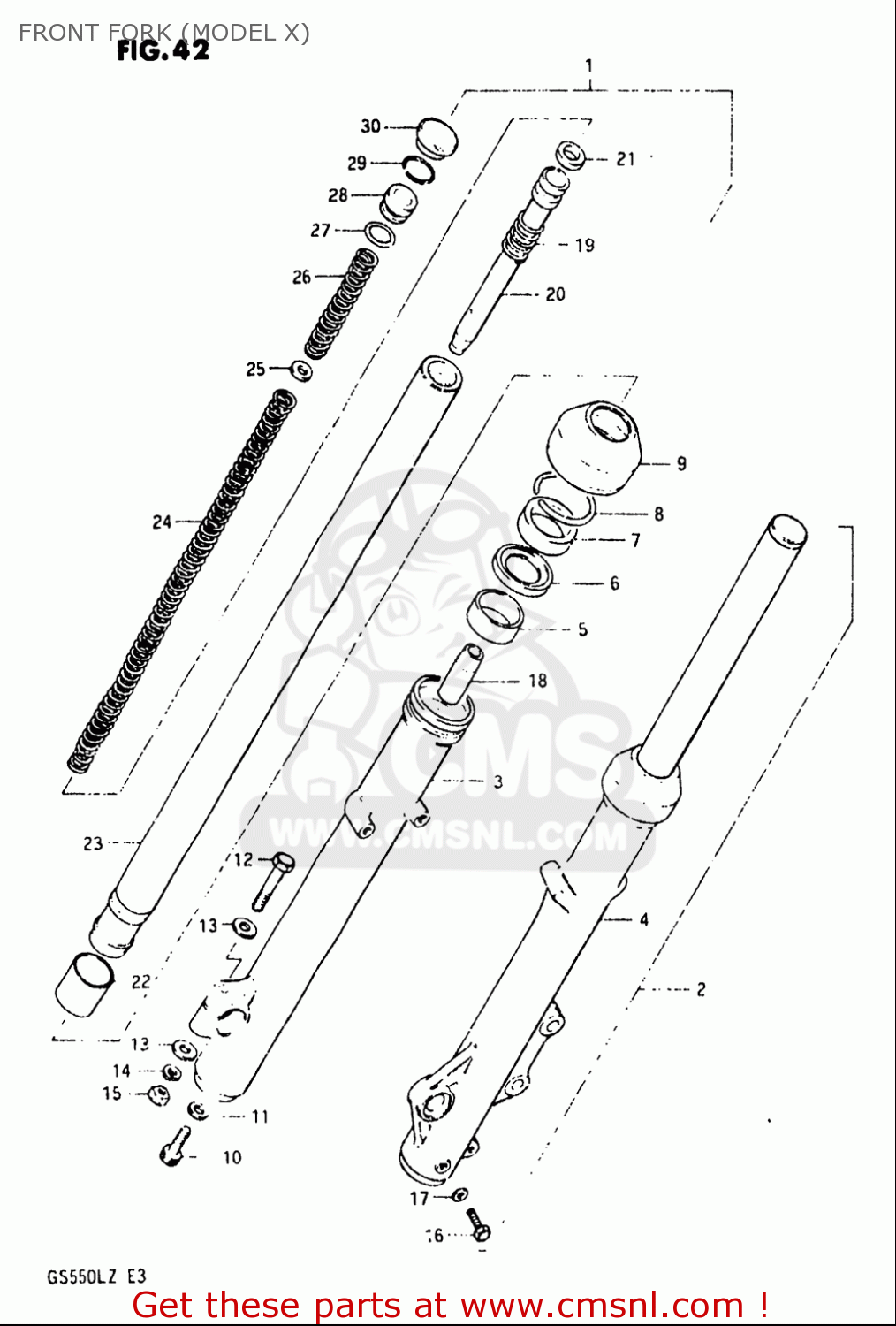 FRONT FORK (MODEL X) GS550L 1981 (X) USA (E03)