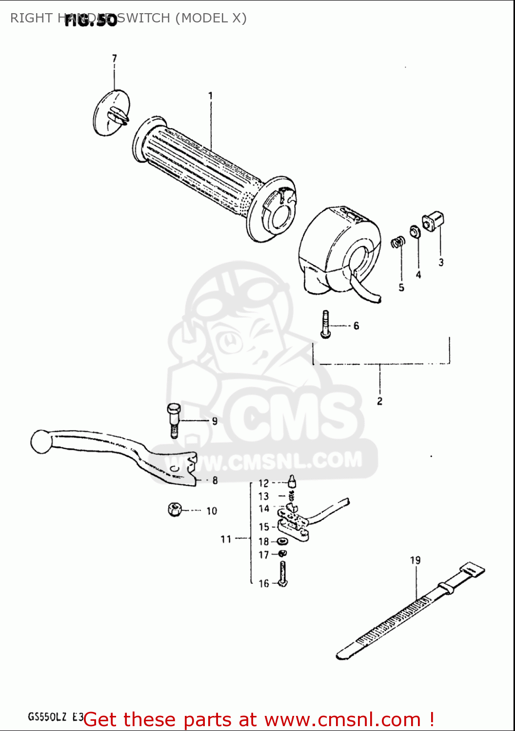 RIGHT HANDLE SWITCH (MODEL X) GS550L 1981 (X) USA (E03)