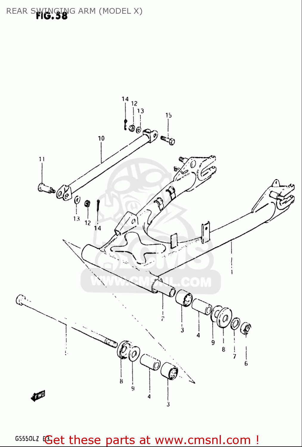 REAR SWINGING ARM (MODEL X) GS550L 1981 (X) USA (E03)