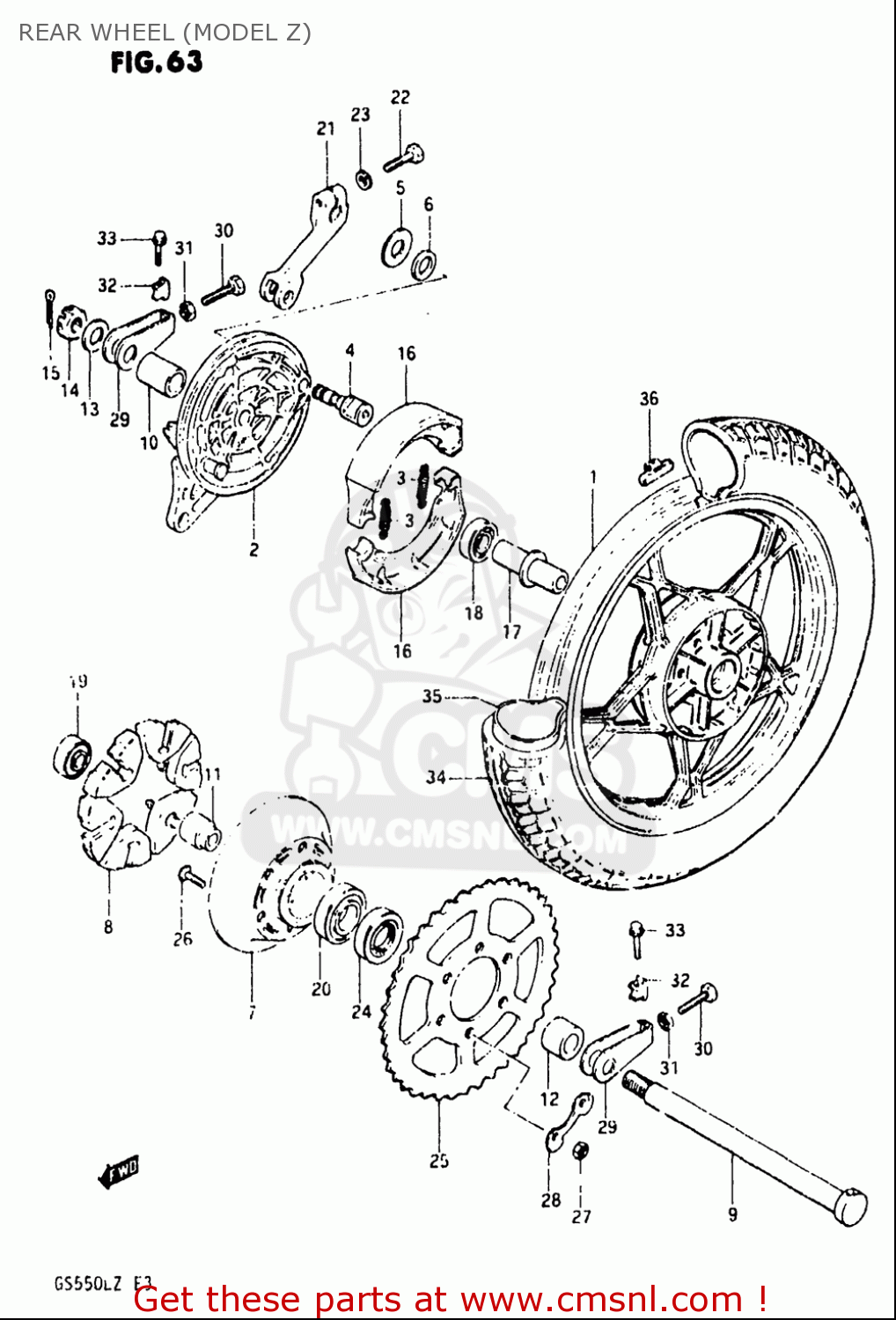 REAR WHEEL (MODEL Z) GS550L 1981 (X) USA (E03)