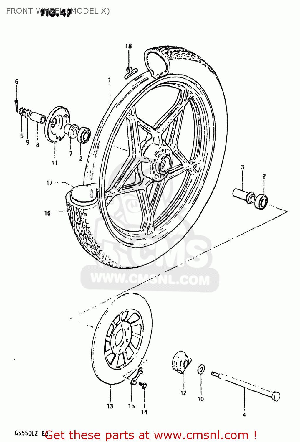 FRONT WHEEL (MODEL X) GS550L 1982 (Z) USA (E03)