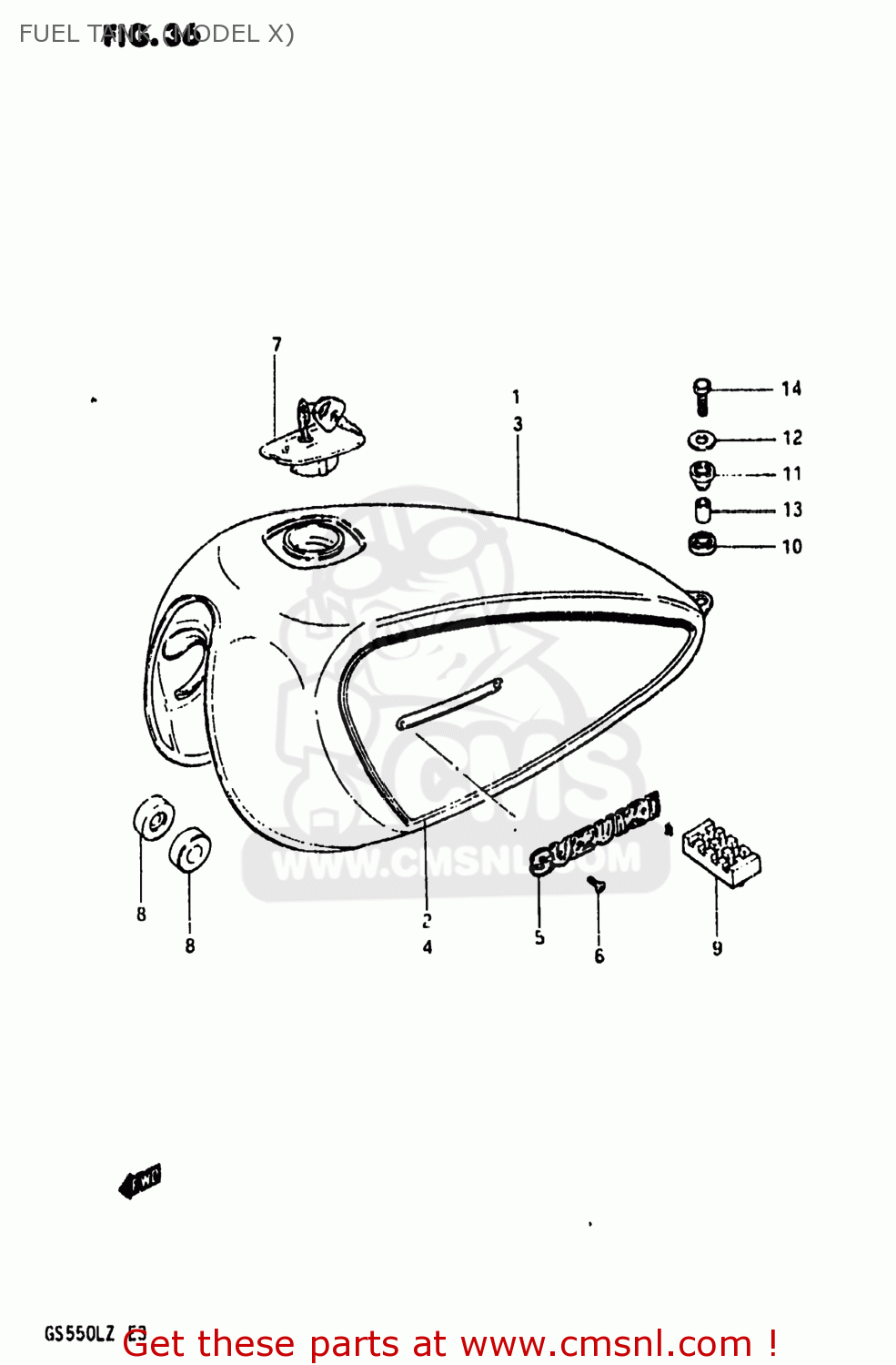 FUEL TANK (MODEL X) GS550L 1982 (Z) USA (E03)